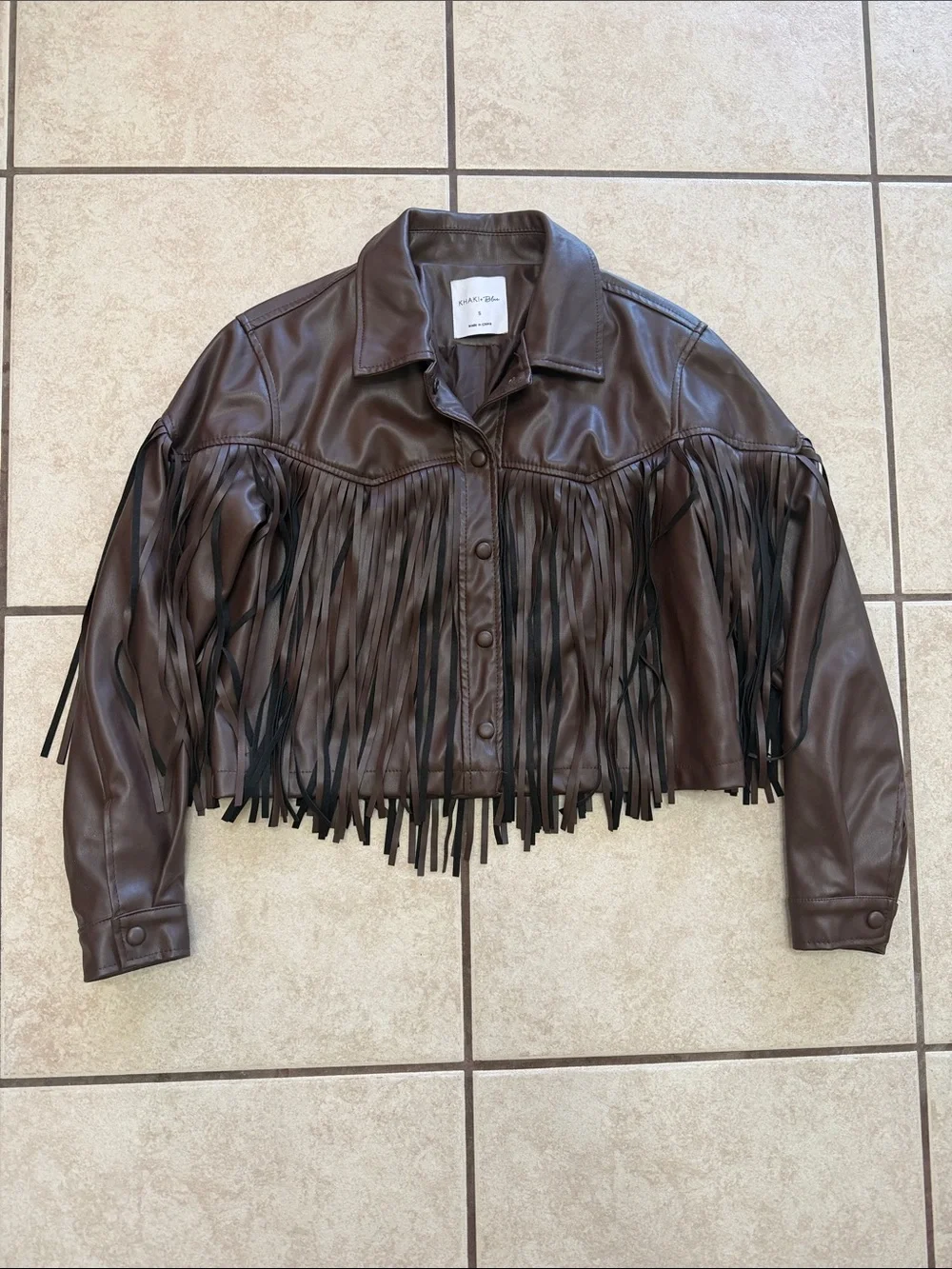 Cropped Brown Leather Fringe Jacket - Women - Picture 1 of 6